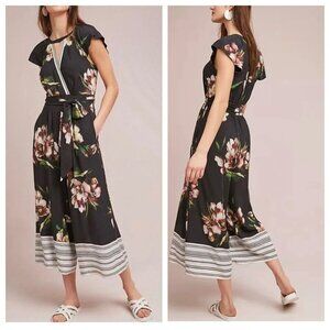 Maeve Anthropologie Floral Wide Leg Jumpsuit Black Multi Women's Size 8